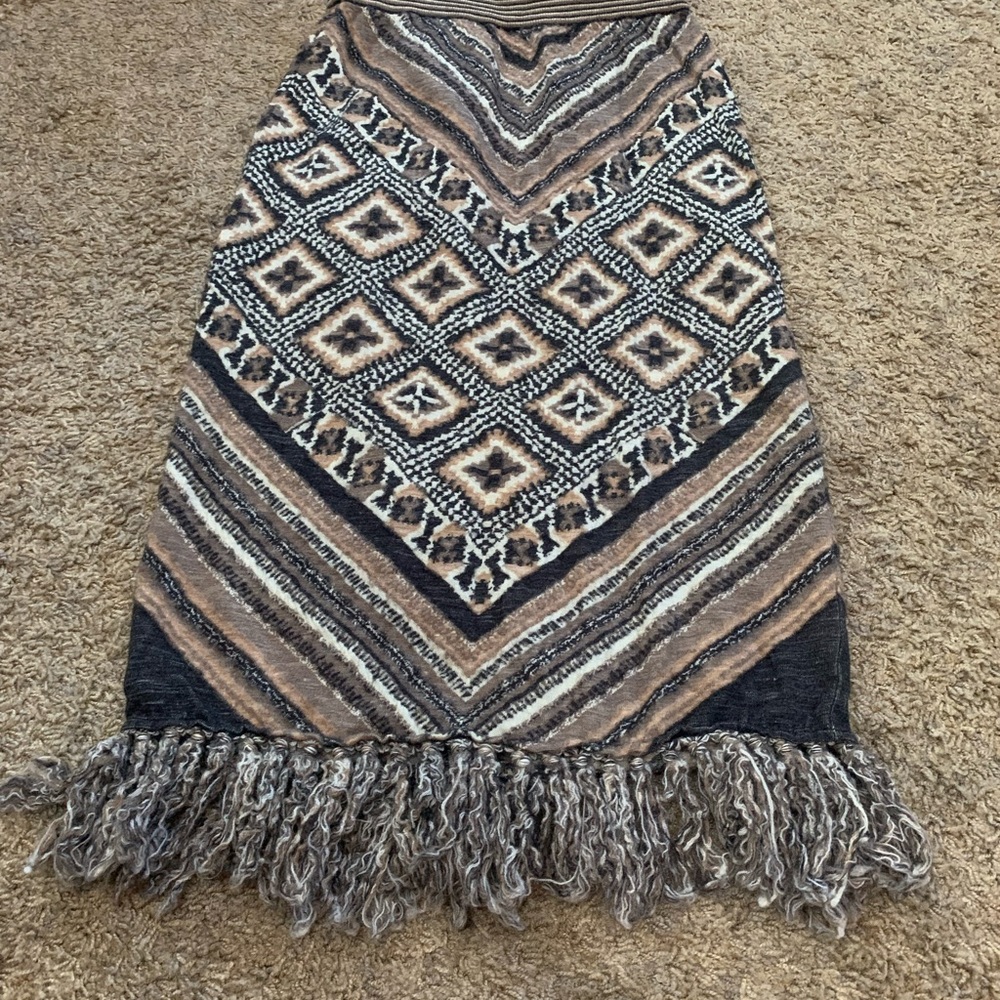 Free People Geometric Fringe Midi Skirt - Brown and Black